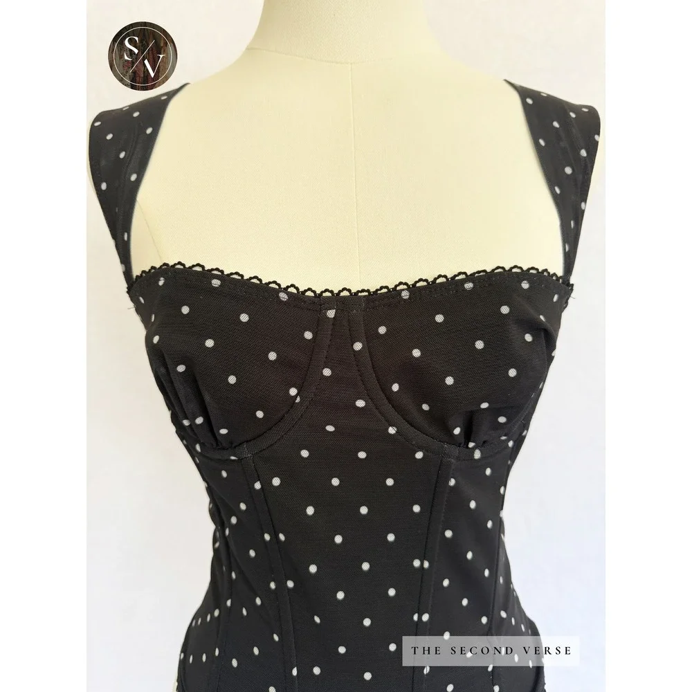 Edikted Marcella Wide Strap Mesh Corset Top Black White Polka Dot S16840 Size Sm - Picture 5 of 11
